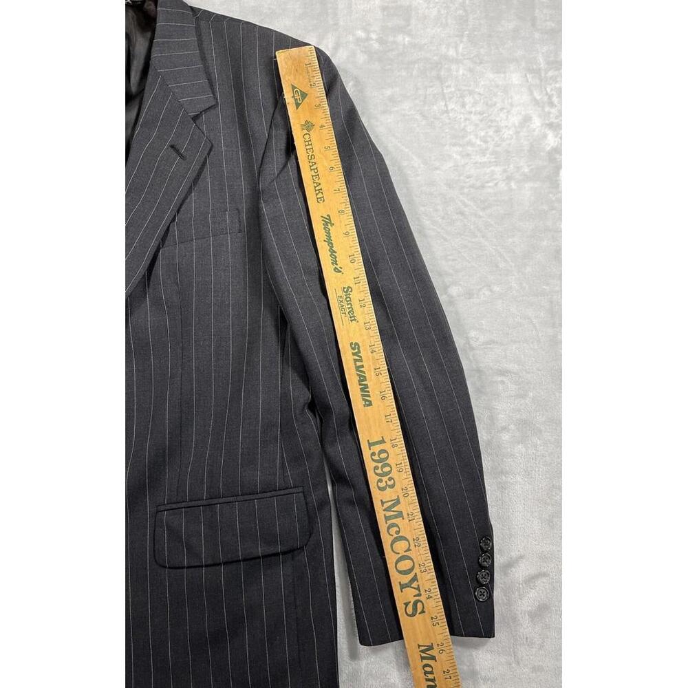 Vtg Burberrys Suit Jacket Men's 42 Regular Black Stripe Pure Wool 2 Button - Picture 13 of 14